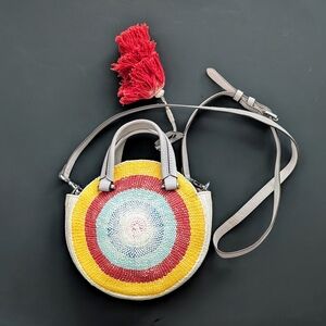 Vince Camuto Bohemian Colorful Round Woven Handbag With Tassel